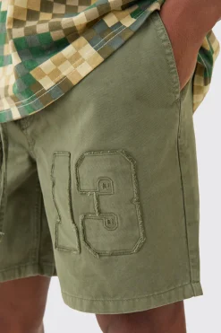 Elasticated Waist Applique Short Length Relaxed Shorts | BoohooMAN UK