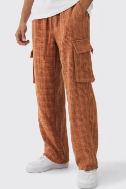 Elasticated Waist Baggy Boucle Cargo Pocket Trousers | BoohooMAN UK