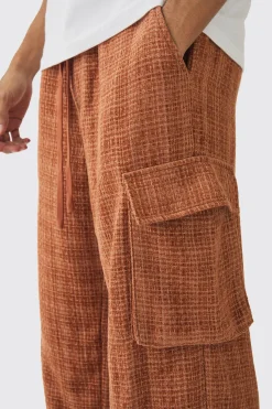 Elasticated Waist Baggy Boucle Cargo Pocket Trousers | BoohooMAN UK