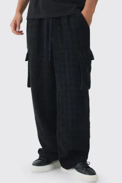 Elasticated Waist Baggy Boucle Cargo Pocket Trousers | BoohooMAN UK