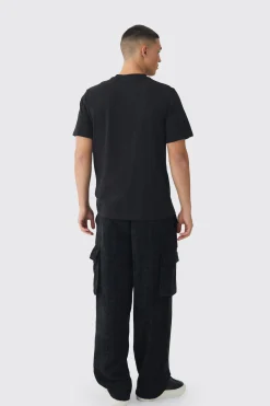 Elasticated Waist Baggy Boucle Cargo Pocket Trousers | BoohooMAN UK