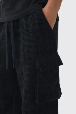Elasticated Waist Baggy Boucle Cargo Pocket Trousers | BoohooMAN UK