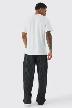 Elasticated Waist Baggy Pinstripe Cargo Trousers | BoohooMAN UK