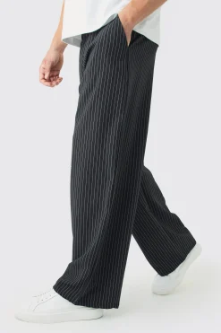 Elasticated Waist Baggy Pinstripe Trousers | BoohooMAN UK