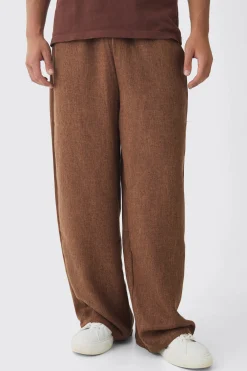 Elasticated Waist Baggy Textured Rope Drawcord Trousers | BoohooMAN UK
