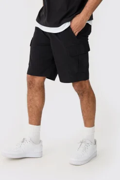 Elasticated Waist Black Relaxed Fit Cargo Shorts | BoohooMAN UK