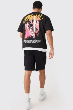 Elasticated Waist Black Relaxed Fit Cargo Shorts | BoohooMAN UK