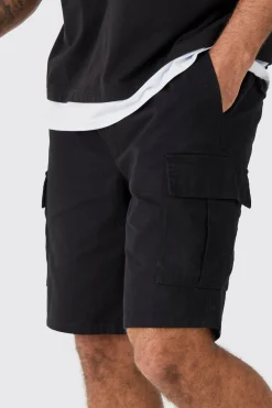 Elasticated Waist Black Relaxed Fit Cargo Shorts | BoohooMAN UK