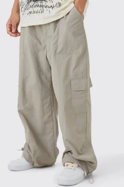 Elasticated Waist Cargo Pocket Parachute Trousers | BoohooMAN UK