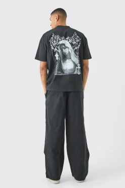 Elasticated Waist Contrast Drawcord Baggy Trouser | BoohooMAN UK