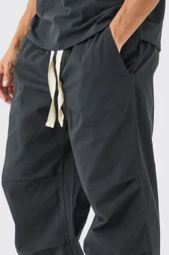 Elasticated Waist Contrast Drawcord Baggy Trouser | BoohooMAN UK
