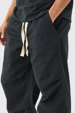 Elasticated Waist Contrast Drawcord Baggy Trouser | BoohooMAN UK