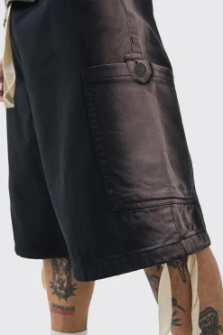 Elasticated Waist Contrast Drawcord Washed Parachute Short | BoohooMAN UK