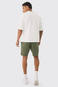 Elasticated Waist Contrast Drawcord Split Hem Shorts | BoohooMAN UK