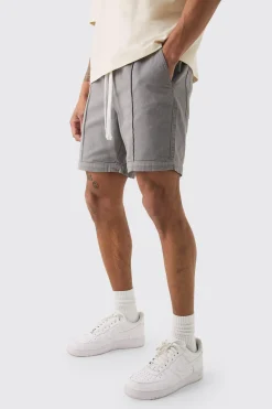 Elasticated Waist Contrast Drawcord Relaxed Pintuck Shorts | BoohooMAN UK