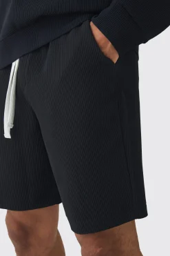 Elasticated Waist Contrast Drawcord Pleated Short | BoohooMAN UK