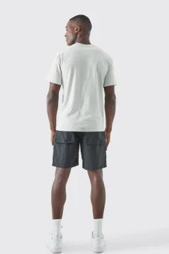 Elasticated Waist Crinkle Nylon Buckle Cargo Short | BoohooMAN UK