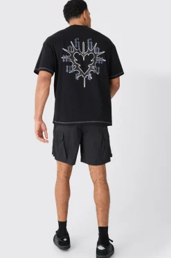 Elasticated Waist Crinkle Nylon Zip Cargo Short | BoohooMAN UK