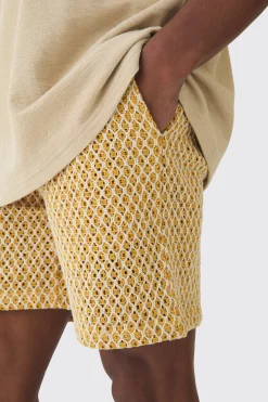 Elasticated Waist Crochet Bermuda Shorts | BoohooMAN UK