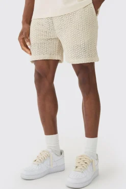 Elasticated Waist Crochet Bermuda Shorts | BoohooMAN UK