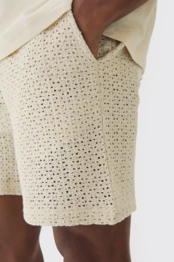 Elasticated Waist Crochet Bermuda Shorts | BoohooMAN UK