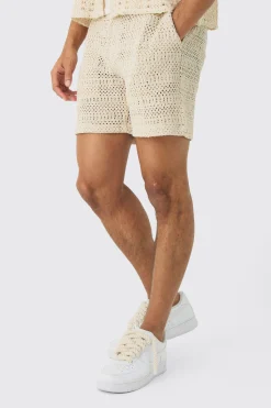 Elasticated Waist Crochet Bermuda Shorts | BoohooMAN UK