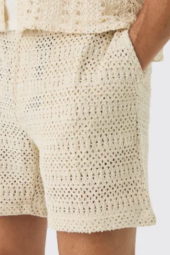 Elasticated Waist Crochet Bermuda Shorts | BoohooMAN UK