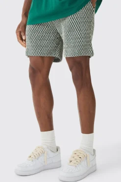 Elasticated Waist Crochet Bermuda Shorts | BoohooMAN UK