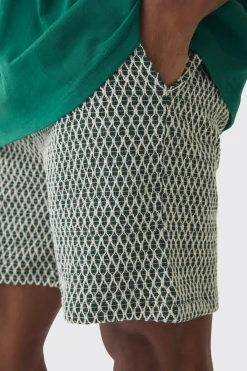 Elasticated Waist Crochet Bermuda Shorts | BoohooMAN UK