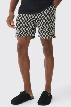 Elasticated Waist Diamond Crochet Bermuda Shorts | BoohooMAN UK