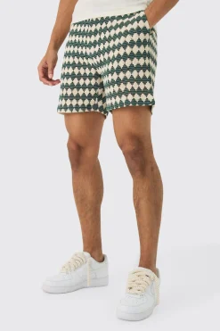 Elasticated Waist Diamond Crochet Bermuda Shorts | BoohooMAN UK