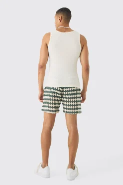 Elasticated Waist Diamond Crochet Bermuda Shorts | BoohooMAN UK
