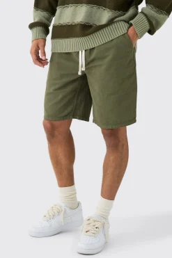 Elasticated Waist Drawcord Detail Relaxed Fit Shorts In Khaki | BoohooMAN UK