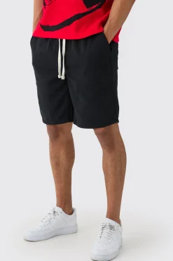 Elasticated Waist Drawcord Detail Relaxed Fit Shorts In Black | BoohooMAN UK