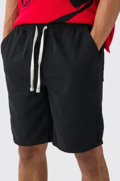 Elasticated Waist Drawcord Detail Relaxed Fit Shorts In Black | BoohooMAN UK