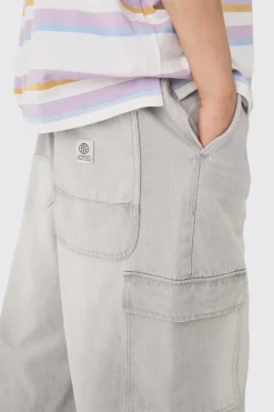 Elasticated Waist Extreme Wide Fit Cargo Jeans In Grey | BoohooMAN UK