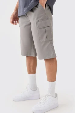 Elasticated Waist Grey Relaxed Fit Longer Length Cargo Shorts | BoohooMAN UK