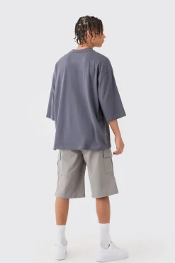 Elasticated Waist Grey Relaxed Fit Longer Length Cargo Shorts | BoohooMAN UK