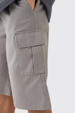 Elasticated Waist Grey Relaxed Fit Longer Length Cargo Shorts | BoohooMAN UK