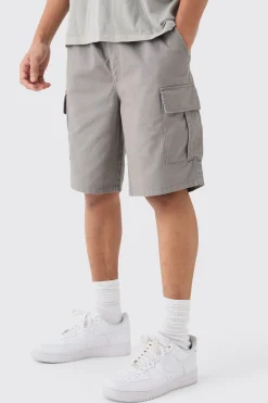 Elasticated Waist Grey Relaxed Fit Cargo Shorts | BoohooMAN UK