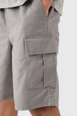 Elasticated Waist Grey Relaxed Fit Cargo Shorts | BoohooMAN UK