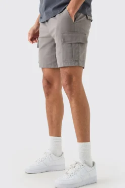 Elasticated Waist Grey Slim Fit Cargo Shorts | BoohooMAN UK