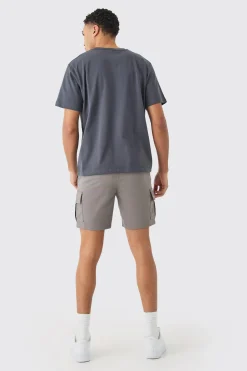 Elasticated Waist Grey Slim Fit Cargo Shorts | BoohooMAN UK