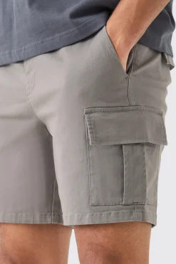 Elasticated Waist Grey Slim Fit Cargo Shorts | BoohooMAN UK