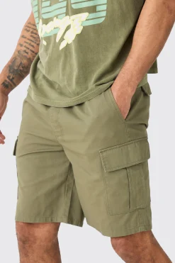 Elasticated Waist Khaki Relaxed Fit Cargo Shorts | BoohooMAN UK