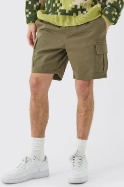 Elasticated Waist Khaki Skinny Fit Cargo Shorts | BoohooMAN UK
