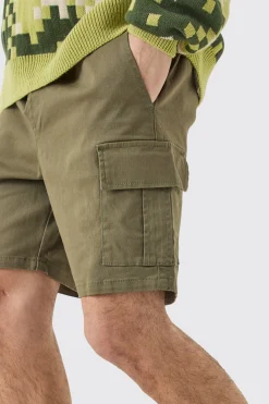 Elasticated Waist Khaki Skinny Fit Cargo Shorts | BoohooMAN UK