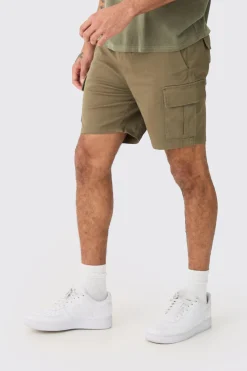 Elasticated Waist Khaki Slim Fit Cargo Shorts | BoohooMAN UK