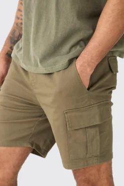 Elasticated Waist Khaki Slim Fit Cargo Shorts | BoohooMAN UK