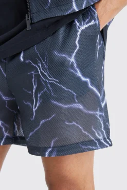 Elasticated Waist Mesh Scuba Graphic Shorts | BoohooMAN UK